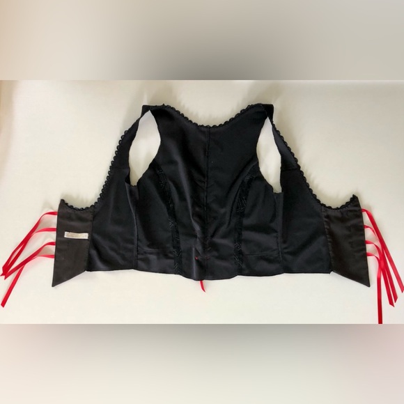 Black, faux,suede corset, Bustiers, vest, with faux white stitching detail szS-M - Picture 10 of 16